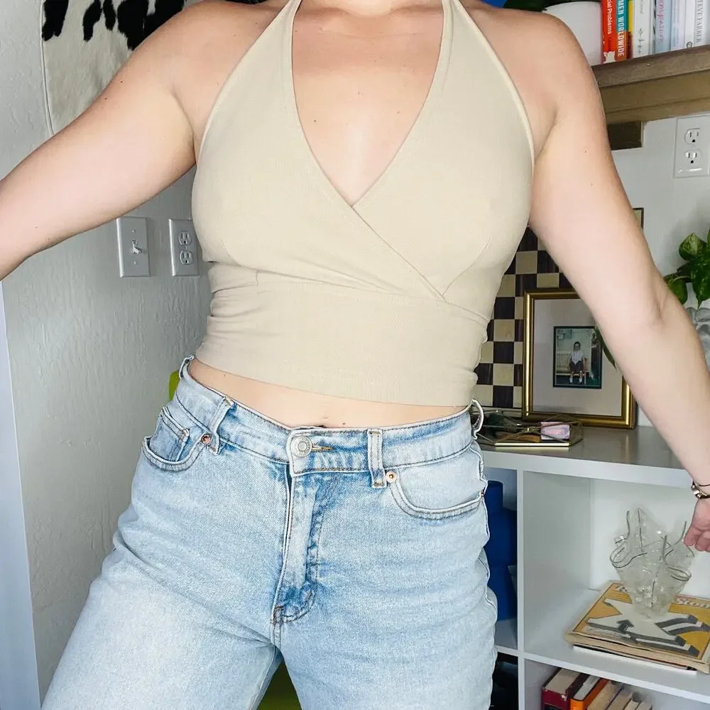 Vintage 90's Just In Time V Neck Wrap Halter Top - Picture 2 of 4
